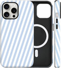 Magnetic for iPhone 15 Pro Case Cute Diagonal Stripes Phone Case, Shockproof Slim TPU and Hard PC Protective Phone Cover Compatible with MagSafe Designed for Women Girls,Blue