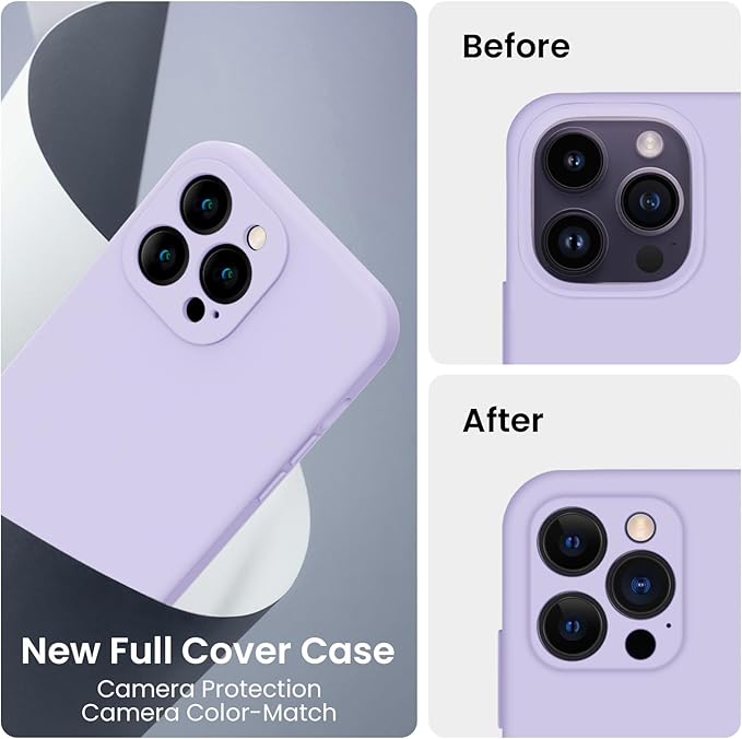 FireNova Designed for iPhone 14 Pro Max Case, Silicone Upgraded [Camera Protection] Case with [2 Screen Protectors], Soft Anti-Scratch Microfiber Lining Inside, 6.7 inch, Clove Purple