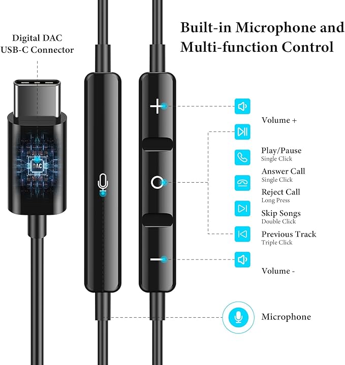 APETOO USB C Headphones for iPhone 17 16 Pro Max 15 Plus iPad Air HiFi Stereo USB-C Wired Earbuds with Microphone Volume Control Type C Earphones for Samsung S25/S26/S24/S23/S22/Pixel/OnePlus/Android