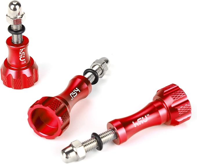 HSU Aluminum Thumbscrew Set + Wrench for Gopro Hero 13, 12, 11, 10, 9, 8, 7, 6, 5, 4, 3, AKASO Campark and Other Action Cameras (3pcs, Red)