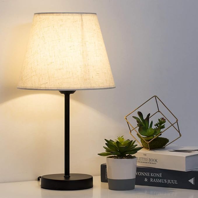 HAITRAL Bedside Table Lamps - Small Nightstand Lamps Set of 2 with Fabric Shade Bedside Desk Lamps for Bedroom, Living Room, Office, Kids Room, Girls Room, Dorm 15 Inches - Black (HT-TH28-27X2)