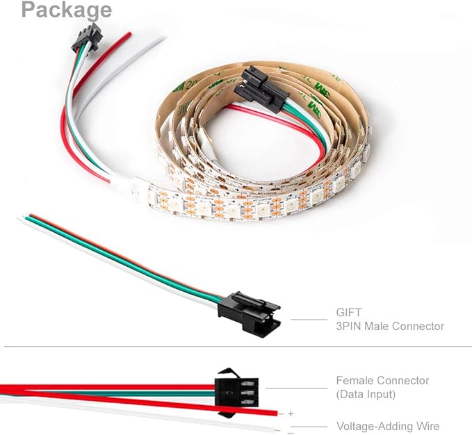 BTF-LIGHTING WS2812B IC RGB LED Strip,UL Listed,Pure Gold Wires,DC5V 3.28FT 100LED 5050SMD,Individually Addressable,Flexible for DIY Chasing Full Color Project,3M Tape,IP30(No Adapter or Controller)