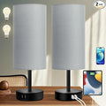 Yarra-Decor Bedside Lamps with USB Port - Touch Control Table Lamp for Bedroom 3 Way Dimmable Nightstand Lamp Set of 2 with Round Grey Fabric Shade for Living Room, Dorm, Home Office (Grey, 2 Pack)