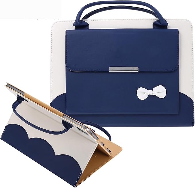 Handbag Case for iPad Pro 13" (M5/M4) 2025/2024, Air 13" M2 M3, iPad Pro 12.9-inch 2018-2022, Techcircle Cute Bowknot Pocket Wallet Design Folio Stand PU Leather Carrying Case, Auto Sleep/Wake, Blue