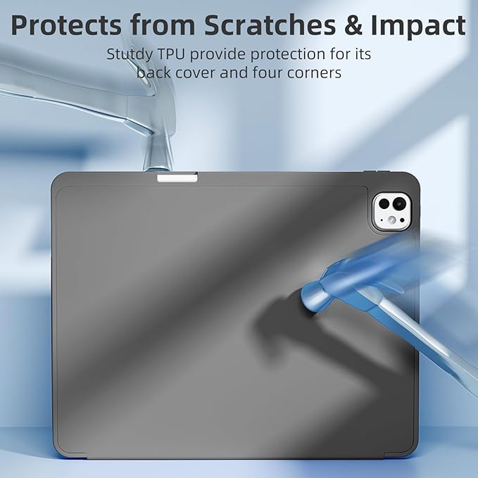 Akkerds Compatible with iPad Pro 13 Inch Case (M5/M4) 2025/2024, for iPad 13 Pro Case with Pencil Holder, Slim Trifold Stand Protective Cover with Soft TPU Back, Auto Wake/Sleep (Darkgrey)