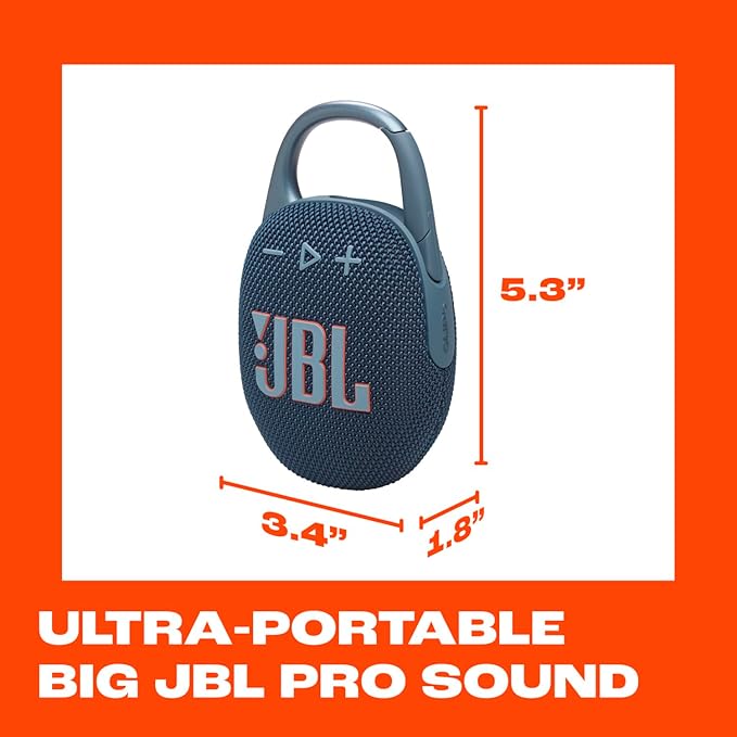 JBL Clip 5 - Ultra-Portable, Waterproof & Dustproof Bluetooth Speaker, Big JBL Pro Sound with Punchy bass, Integrated Carabiner, Up to 12 Hours of Play, Made in Part with Recycled Materials (Blue)