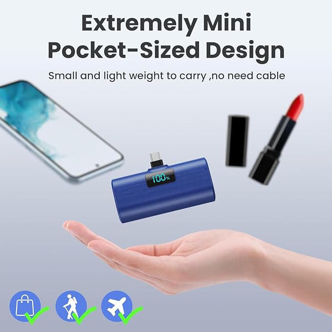 [2-Pack]Portable Charger for iPhone 16/15 Series,5200mAh PD USB C Power Bank Built-in USB-C Connector,Battery Pack Compatible with iPhone 16/16 Plus/16 Pro/16 Pro Max/15 Series,Android (Blue+Green)