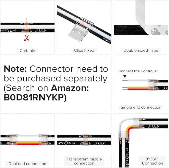 BTF-LIGHTING WS2811 Smart IC RGB FCOB COB LED Strip, UL Listed 630LEDs/m High Density Color Chasing Uniform Light, DC12V 12FT 10mm Width Black PCB for Home Party DIY Decor(No Adapter or Controller)