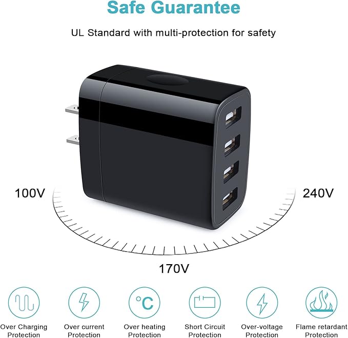 4-Port USB Charger Block, 2-Pack Charging Block Wall Charger MultiPlug Outlet Charging Cube Box USB Wall Plug for iPhone 17 16 15 14 13 12 11 Pro Max SE XR XS X 8, iPad,Samsung Galaxy S25,Google Pixel