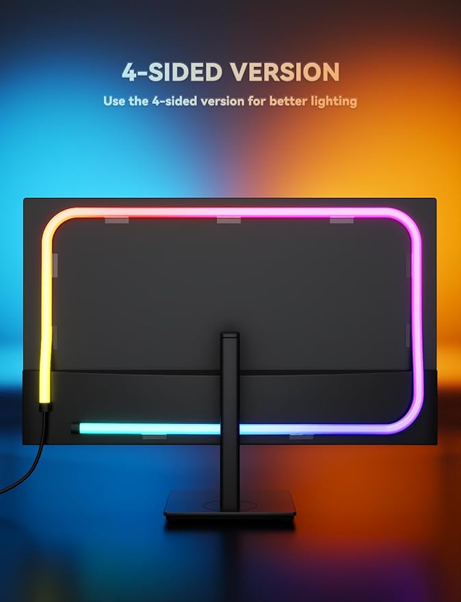 Soleil X6 LED Monitor Backlight for PC & Mac, Strip Light Sync to 24″-34″ Screens, Ambient Lighting for Games/Movies/Music, Dual USB Ports, Software Control (4-Sides for 24″ Monitors)