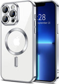 Hython Magnetic Clear for iPhone 13 Pro Case with Camera Lens Protector [Compatible with MagSafe] Luxury Plating Edge Slim Soft TPU Cover Protective Phone Case for iPhone 13 Pro 6.1", Silver