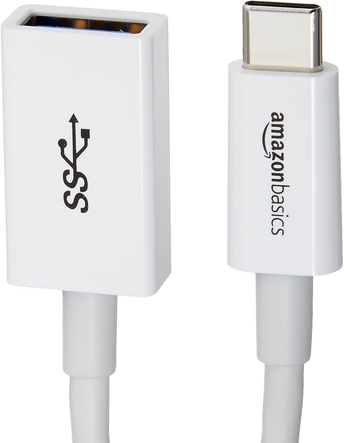 Amazon Basics USB-C to USB-A 3.1 Gen1 Female Adapter Cable Converter, 5Gbps High-Speed, USB-IF Certified, Fast Charging and Data Transfer, for Laptops, Tablets, Phones (iPhone 16/15), White