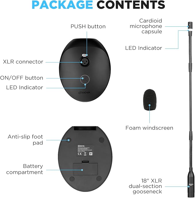 BOYA 18" Gooseneck Condenser Microphone with Desktop Base, LED Indicator - Podium Microphone for Conference Meeting Video Live Streaming Lecture Speech Podcast (XLR Interface BY-GM18CB)
