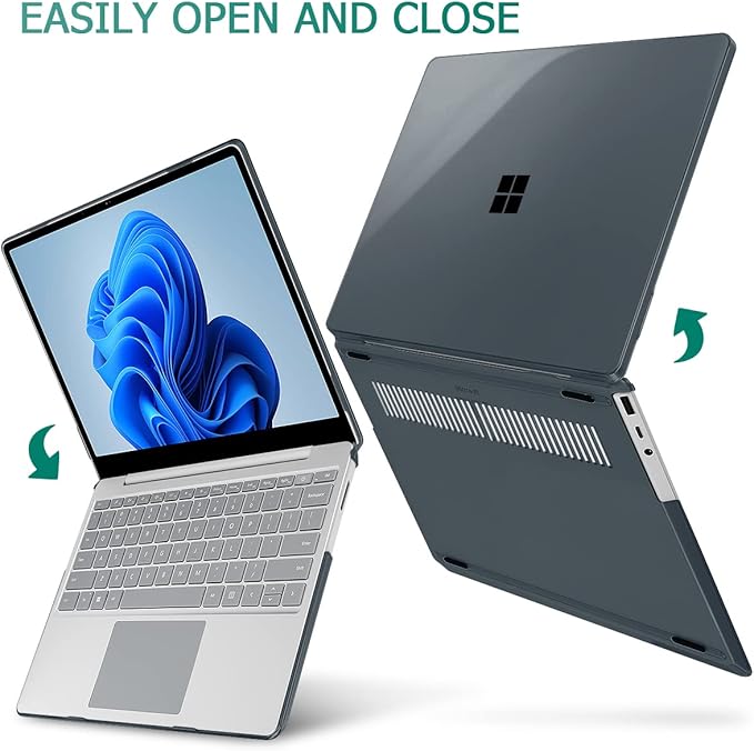 May Chen Compatible with Microsoft Surface Laptop Go 3 Go 2 Go 1 12.4 Inch Model 1943 2013 (2023 2022 2020 Release), Plastic Hard Shell Case with Screen Protector + Keyboard Cover, Crystal Black