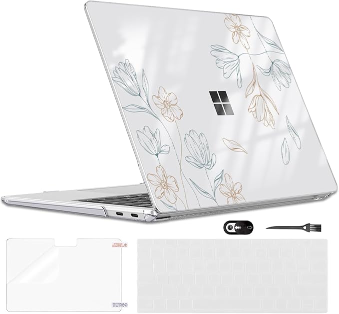 Slim Protective Case for Microsoft Surface Laptop 13 inch Copilot+ PC 2025 Release (Model 2095), Lightweight Anti-Scratch Printed Pattern Plastic Hard Shell Case Cover, Line Flower