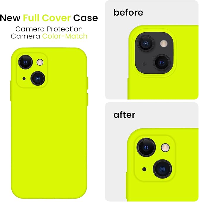 FireNova Designed for iPhone 13 Case, Silicone Upgraded [Camera Protection] Phone Case, Soft Anti-Scratch Microfiber Lining Inside, 6.1 inch, Fluorescent Green