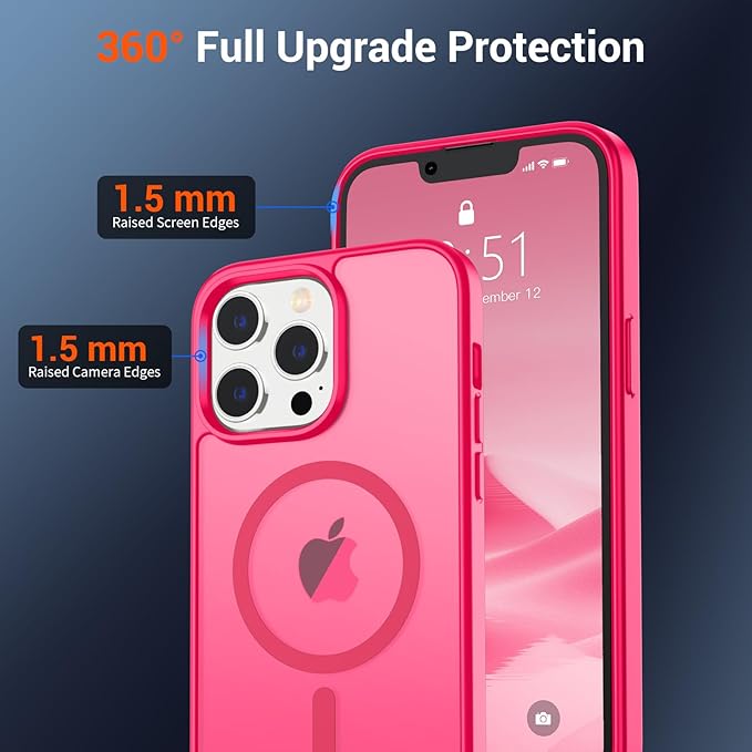 SUPFINE Magnetic for iPhone 13 Pro Case (Compatible with MagSafe) (Military Grade Drop Protection) Slim Translucent Matte Shockproof with Anti-Fingerprint Phone Case,Hot Pink