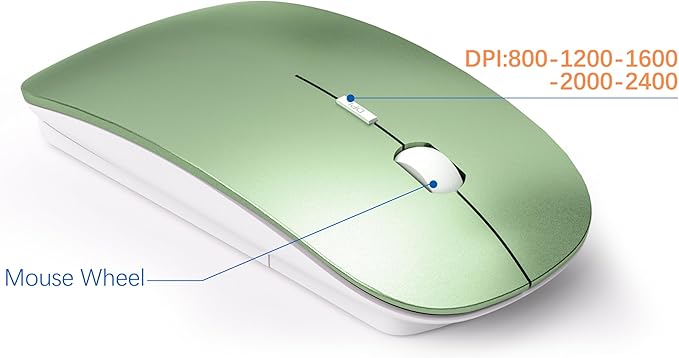 Wireless Keyboard and Mouse Ultra Slim Combo, TopMate 2.4G Silent Compact USB 2400DPI Mouse and Scissor Switch Keyboard Set with Cover, Batteries Included, for PC/Laptop/Windows/Mac - Green White