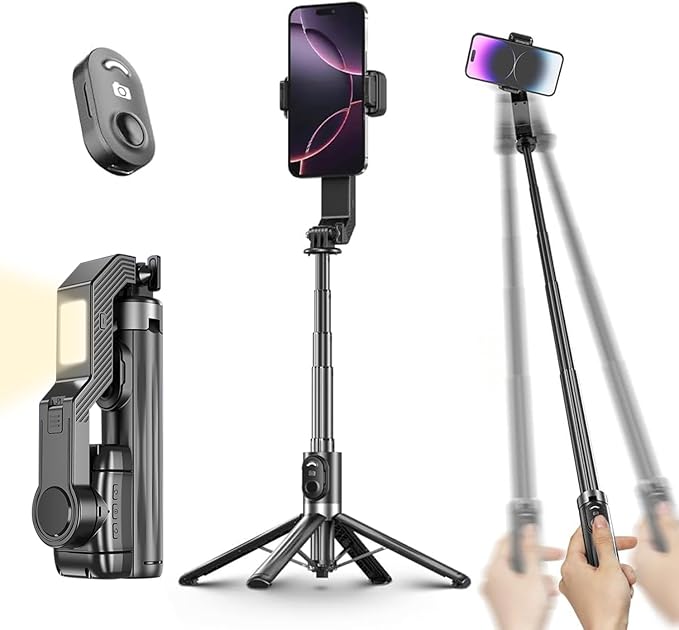 Smartphone Gimbal Stabilizer, 360° Rotation Single Axis Stabilizer with Light Remote Control for iPhone Andriod, 4 in 1 Selfie Stick Tripod for Vlog Live Broadcast TIK Tok YouTube Vlogging