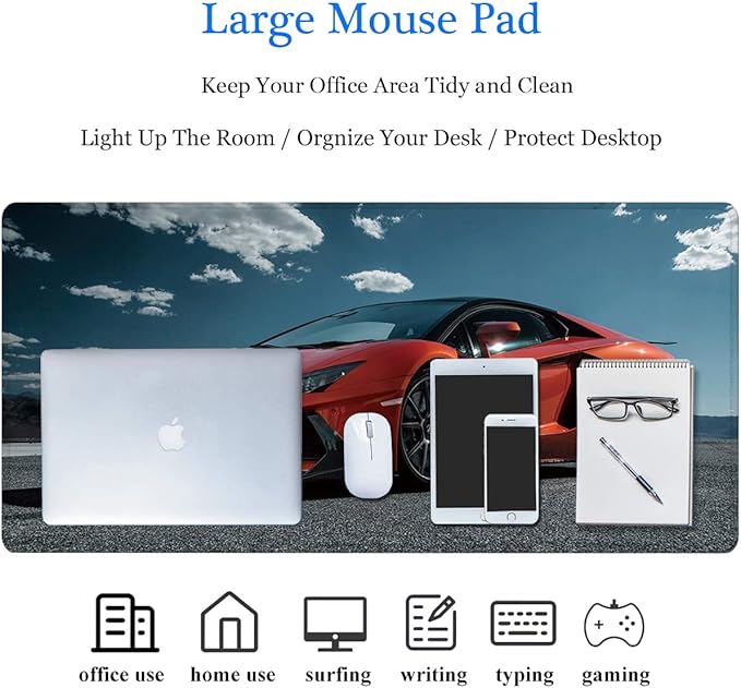 31.5x11.8 Inch Non-Slip Long Extended Large Gaming Mouse Pad with Stitched Edges XL Laptops Keyboard Mouse Mat(Lambo)