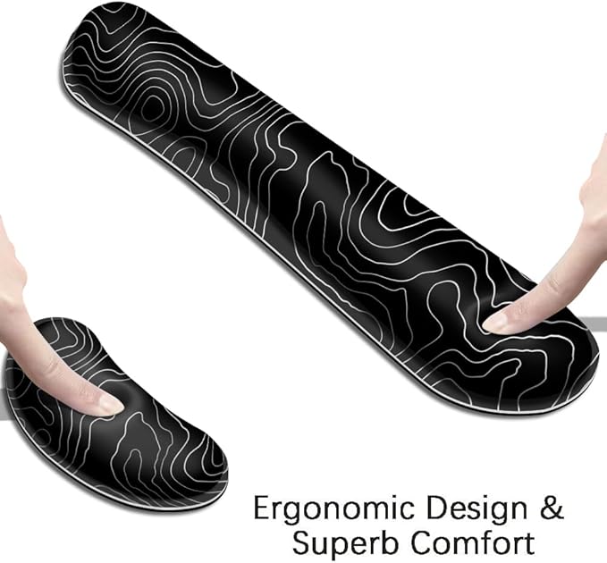 Desk Mat, Large Gaming Mouse Pad with Wrist Rest, 4 in1 XXL Mouse pad+Keyboard Wrist Rest+Mouse Pad Wrist Support+Cup Coaster Set, Ergonomic Desk Pad for Home Office, Topographic Line