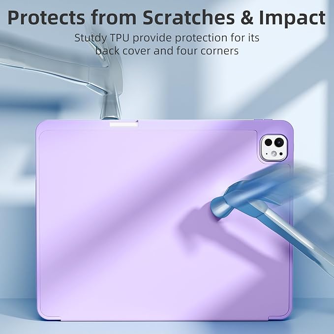 Akkerds Compatible with iPad Pro 13 Inch Case (M5/M4) 2025/2024, for iPad 13 Pro Case with Pencil Holder, Slim Trifold Stand Protective Cover with Soft TPU Back, Auto Wake/Sleep, Lavender