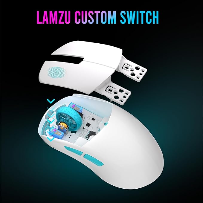 Lamzu Atlantis Mini Pro Wireless Gaming Mouse, Ultra Lightweight 51g, Mechanical Switch,Symmetrical,26000 DPI,MCU Nordic 52840,PAW3395 Sensor, 4K Compatible, for Small Hand Gamer-Polar Whtie