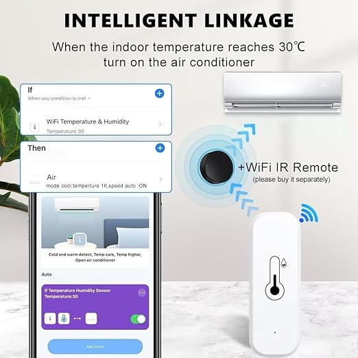 Temperature and Humidity Monitor Sensor WiFi & Bluetooth,No Hub Required,Compatible with Alexa and Google Home,for Home,Greenhouses Accessories,Office 2Pack(No Include Battery)