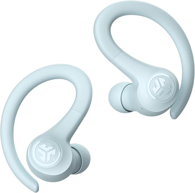 JLab Go Sport+ Wireless Workout Earbuds with C3 Clear Calling, Secure Earhook Sport Design, 35+ Hour Bluetooth Playtime, 3 EQ Sound Settings, Light Blue