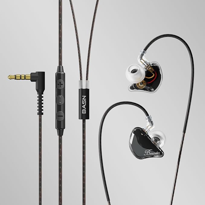 BASN Bmaster 2Pin Triple Drivers in Ear Monitor Headphones for Musicians, Professional IEMs with Case and Detachable Cables (Black)