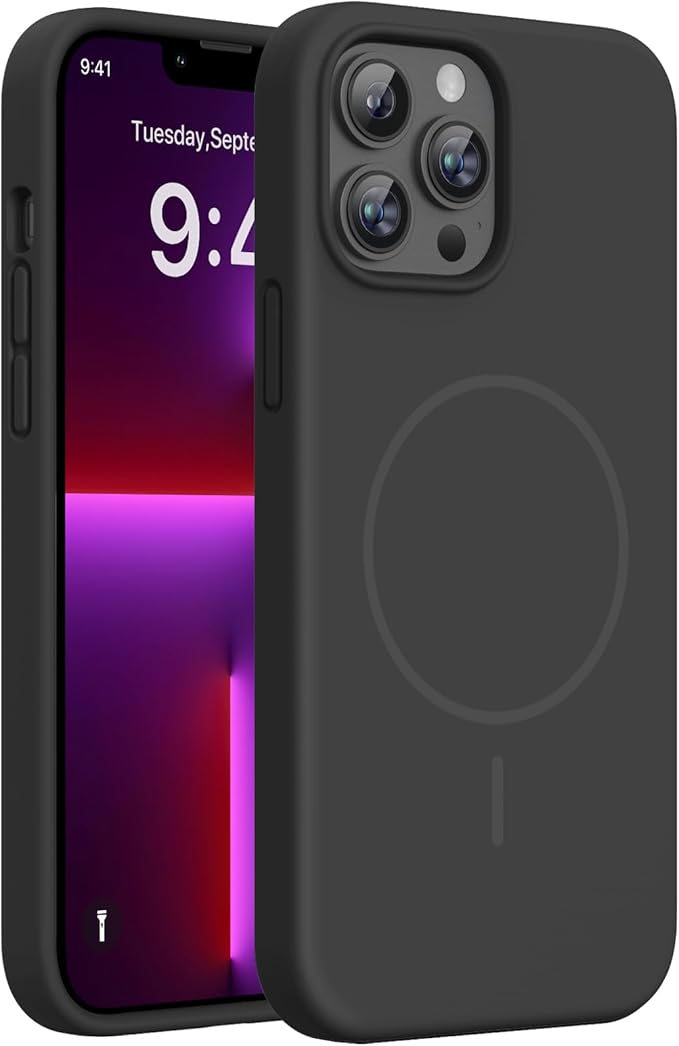 Miracase Magnetic for iPhone 13 Pro Max Case, [Soft Anti-Scratch Microfiber Lining], Magnetic for MagSafe, Liquid Silicone Shockproof Drop Protection Phone Case for 13 Pro Max, Black