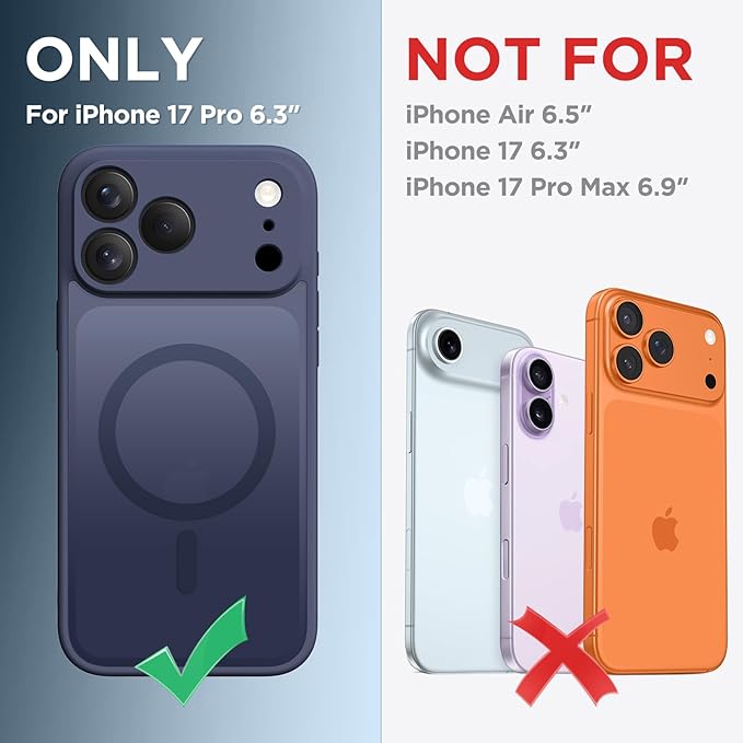 CAPRARO Magnetic for iPhone 17 Pro Case, Upgraded [Full Camera Protection] [Compatible with MagSafe] Protective Translucent Matte Women Girl Phone Case Cover, Deep Blue