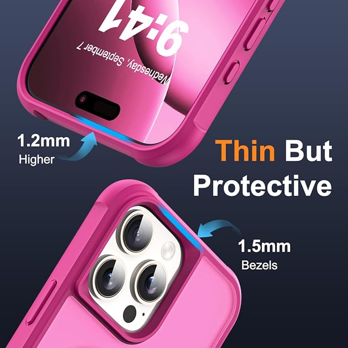 SKYLMW Compatible with iPhone 16 Pro Case with Invisible Magnetic O-Ring Stand Military-Grade Translucent Case for iPhone 16 Pro 6.3" [Compatible with Mag-Safe][Great Grip Feeling], Rose