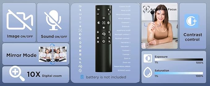 4K Ultra HD Remote Control with Stand Webcam, LED RGB Lighting, 95-Degree Wide Angle, Auto Focus, 1080P@60FPS, Black, USB 2.0, for Video Conferencing, Desktop/Laptop