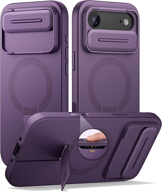 SURITCH for iPhone Air Case with Camera Control Cover, Camera Slide Cover and Adjustable Kickstand, Compatible with MagSafe, Shockproof Bumper Protective Cases for iPhone 17 Air 6.5 Inch, Dark Purple