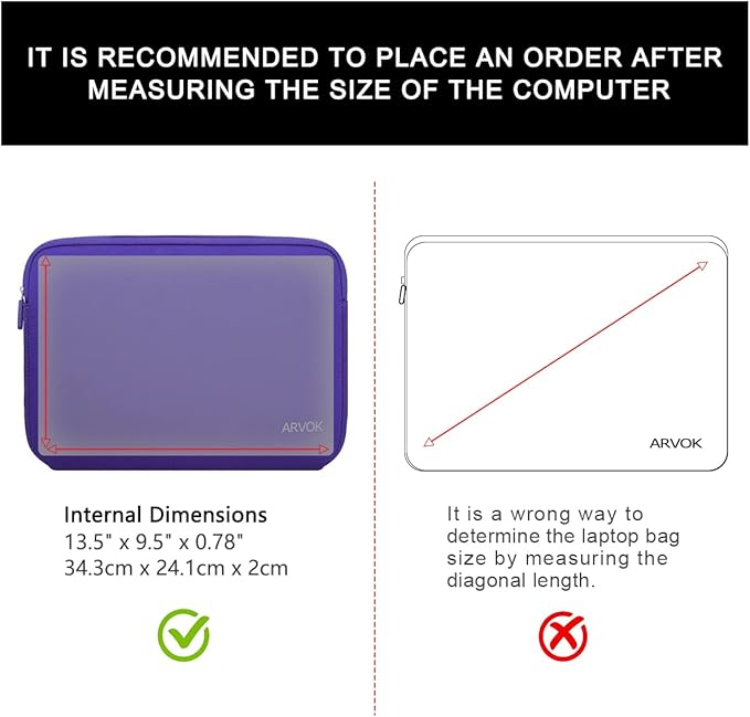 Arvok 13 13.3 14 Inch Laptop Sleeve Case for MacBook Pro/MacBook Air 13-14 inch, Water-Resistant Notebook Chromebook Computer Pouch, Carrying Bag Cover for HP/Dell/Lenovo/Asus/Acer, Purple