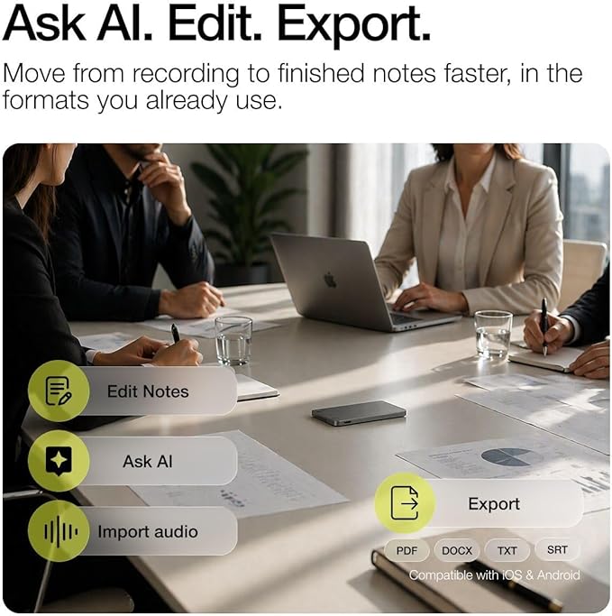 LIMU AI Voice Recorder, German Design AI Note Taking Device with GPT-5.5, Wireless Charging Audio Recorder, Transcribe, Summarize, MindMap, 125 Language, AI Assistant for Meetings, Calls, Lectures