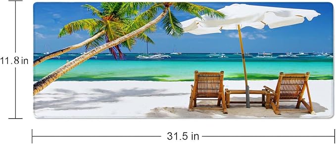 Desk Mat, Tropical Beach Extended Gaming Mouse Pad Large, 31.5"x11.8" Big Mouse Pad with Non-Slip Base and Stitched Edge, Long Computer Keyboard Mouse Mat for Home Office Work