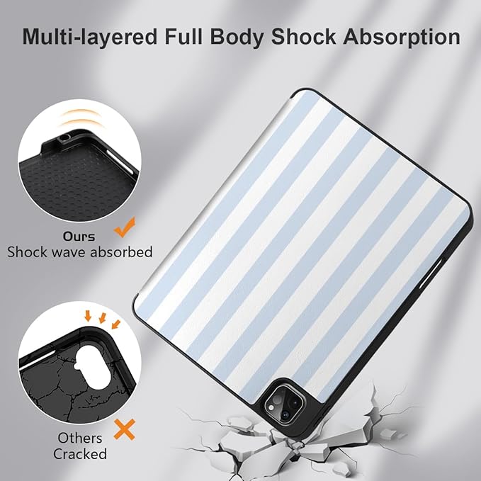 DONGKE Case for 2022/2021/2020/2018 iPad Pro 11 inch Gen 4/3/2/1 - Slim Protective Case - Built in Pencil Holder Support Charging - Trifold Stand & Sleep/Wake Cover- Blue Stripes