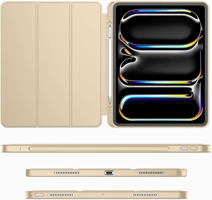 iMieet iPad Pro 13 Inch Case (M5/M4) 2025/2024 with Pencil Holder, Trifold Stand Smart Case with Soft TPU Back, Auto Wake/Sleep (Champagne Gold)