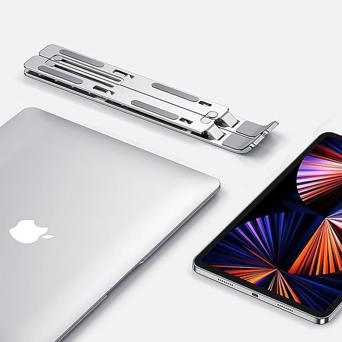 KLAQQED Portable Aluminum Laptop & Phone Stand, Adjustable, Foldable, Ergonomic, for MacBook, iPad, Tablets & Smartphones, Office Desk Accessories