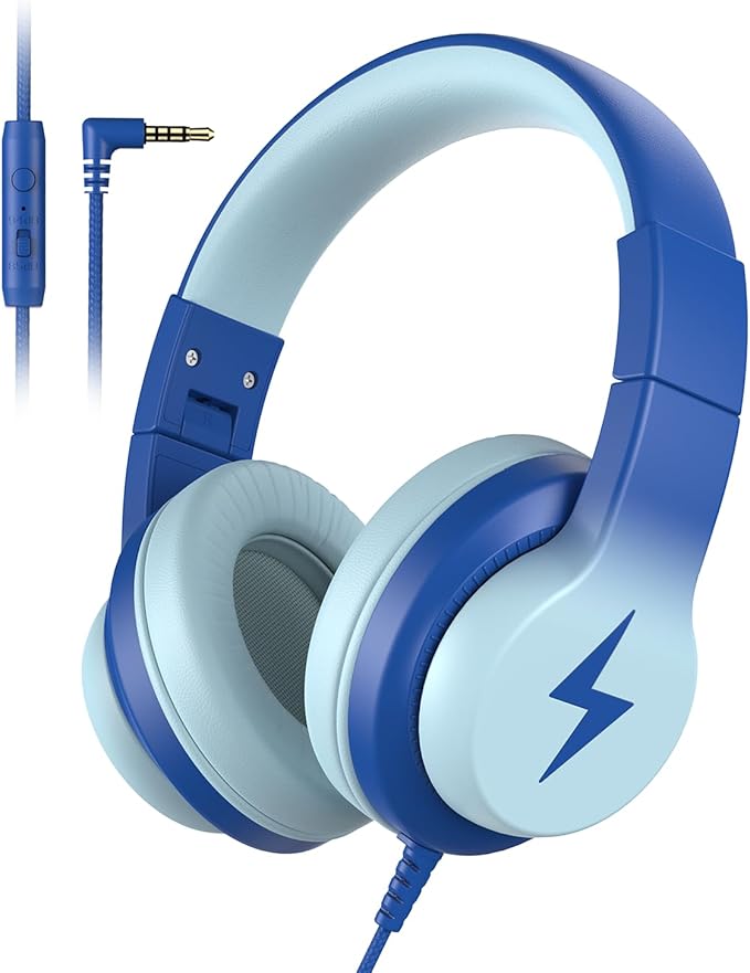 Candy Bila Kids Wired Headphones for Kids with Microphone, 85/94dB Volume Limiter Headphones for Girls Boys, Light Blue