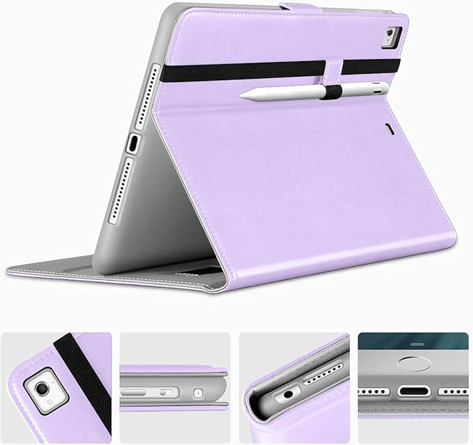 DTTO for iPad 9.7 Inch 5th/6th Generation 2018/2017 Case with Apple Pencil Holder, Premium Leather Folio Stand Cover Case for Apple iPad 9.7 inch, Also Fit iPad Pro 9.7/Air 2/Air - Lavender