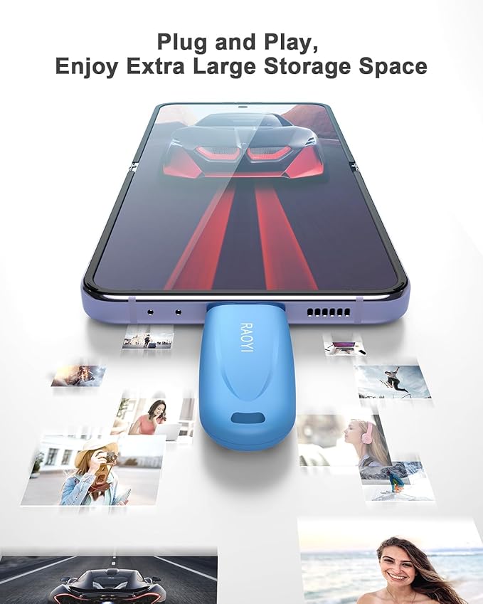 RAOYI 64GB Type-C Flash Drive USB 3.0 USB C Flash Drive Type C Thumb Drive Portable Memory Stick with Keyring Hole High-Speed Pen Drive for Laptop Smartphone Tablet Mac USB-C Devices, Blue