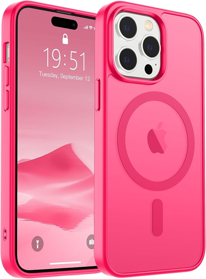 SUPFINE Magnetic for iPhone 14 Pro Max Case (Compatible with MagSafe) (Military Grade Drop Protection) Slim Translucent Matte Shockproof with Anti-Fingerprint Phone Case,Hot Pink