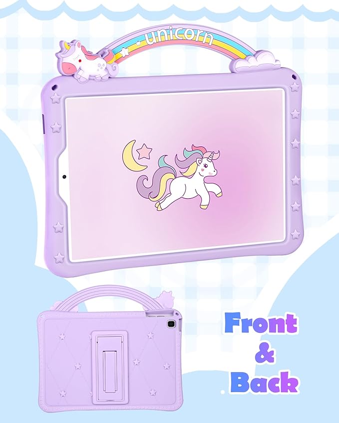 Wazzasoft for Samsung Galaxy Tab A7 Lite Case 8.7 Inch Girls Cute Girly Cartoon Kawaii Pretty Purple Design Cover with Stand & Strap Unique Women Silicone Funda for Samsung Table A7 Lite Cases 2021