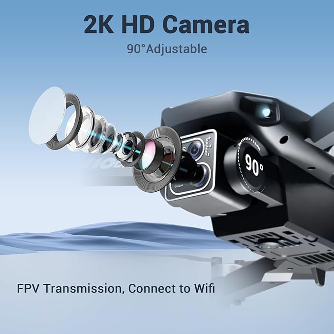 Drone with Camera for Adults Kids 2k One-Key Take Off/Landing FPV RC Drone with Camera for Beginners Headless Mode, 3 Speeds, 360° Flip, 2 Batteries Mini Drone for Adults Black