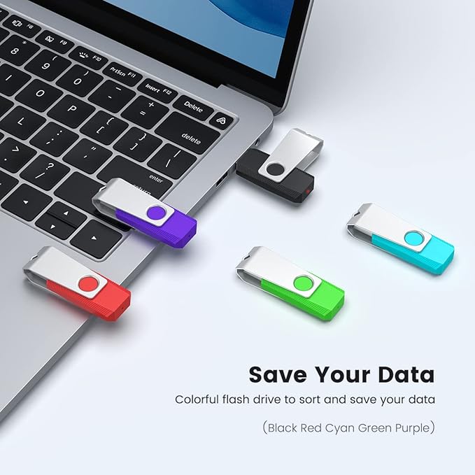 Aiibe 64GB Flash Drive 3.0 10 Pack 64GB USB 3.0 Thumb Drive USB Drive 64 GB Jump Drives Memory Stick Multi Pack 64 GB Flash Drives (64G, 10 Pack, 5 Mixed Colors: Black Red Cyan Green Purple)