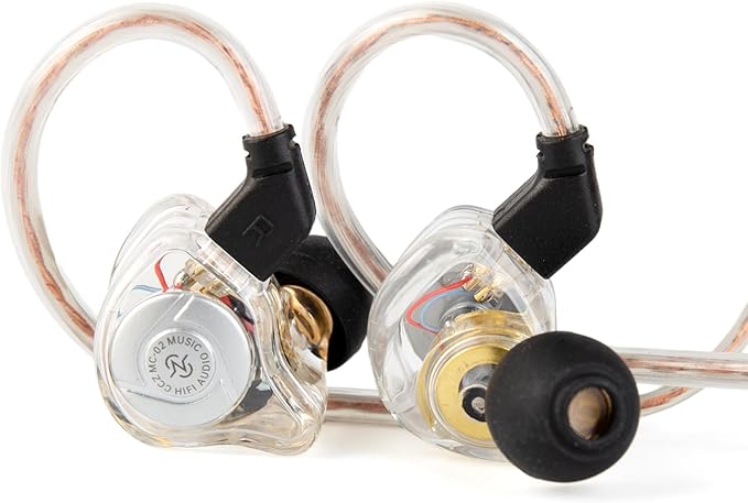 HiFi IEM for Gaming, CCZ MC02 in Ear Monitors, Clear Crystal Sound Gaming Earbuds, 10mm 1DD Wired Headphones with Patented IEMS Ear Tips for Computer Laptop School Students (Clear White, Without Mic)