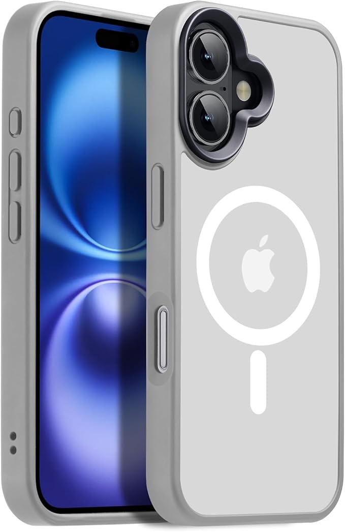 Magnetic for iPhone 16 Case [10FT-Grade Drop Tested & Compatible with MagSafe] Translucent Anti-Fingerprint Shockproof Protective Cover 6.1 Inch,Gray